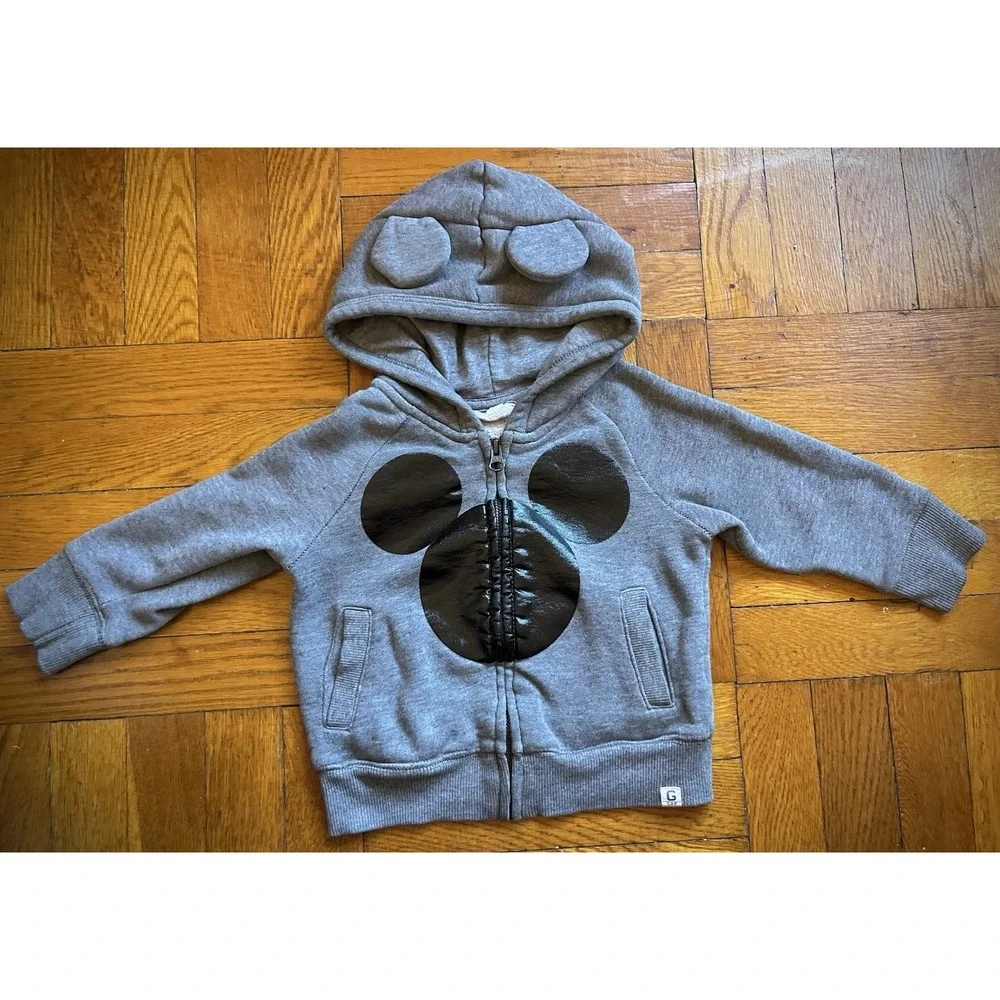 Disney x Gap Mickey Mouse Hoodie 2T Toddler Cute Gray Zip Up with Ears